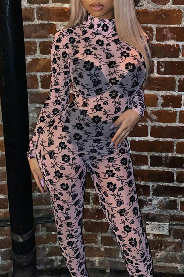

Lovely Sexy See-through Pink One-piece Jumpsuit