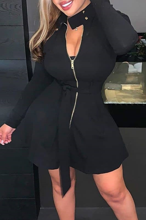 

Lovely Chic Zipper Design Black Mini Dress