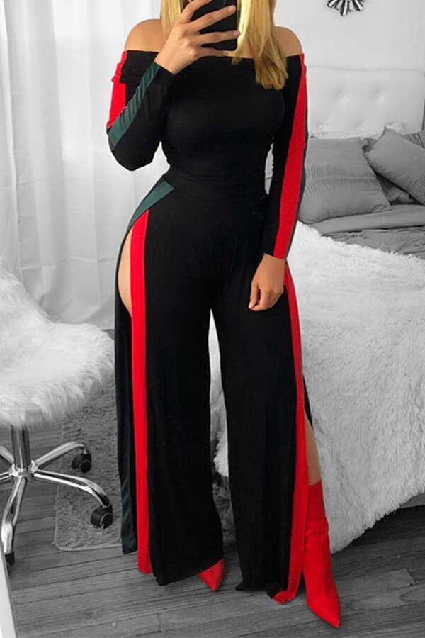 Lovely Trendy Side High Slit Black One-piece Jumpsuit