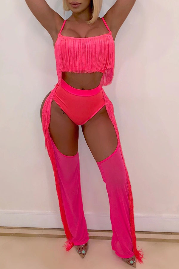 

Lovely Sexy Hollow-out Rose Red Two-piece Pants Set