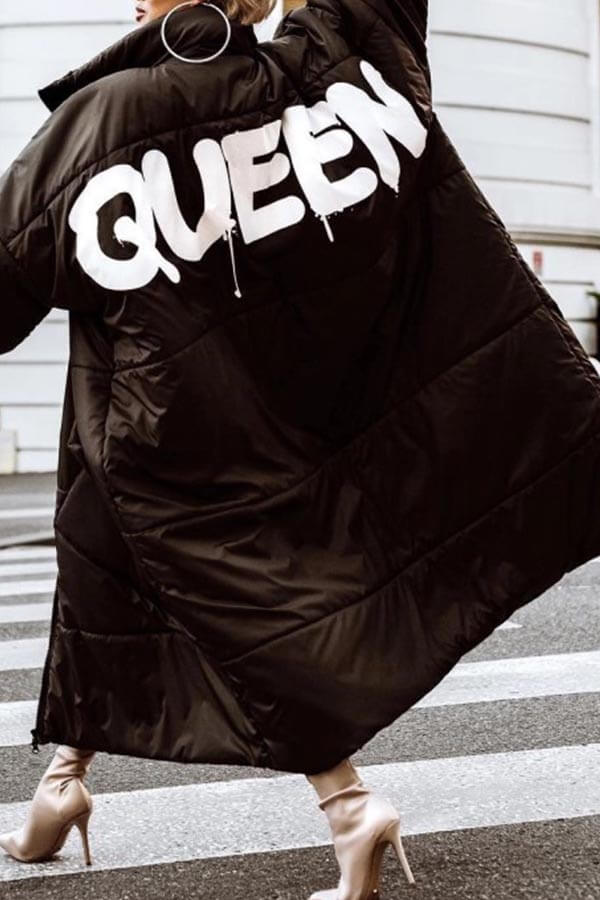 

Lovely Casual Letter Black Winter Long Coat