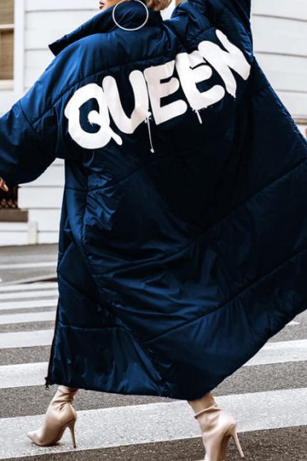 

Lovely Casual Letter Blue Winter Long Coat