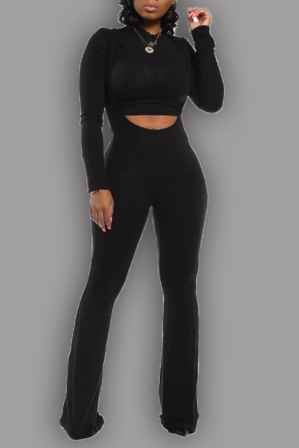 

Lovely Casual Skinny Black Two-piece Pants Set