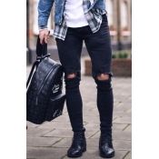 Lovely Casual Hollow-out Black Jeans