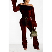 Lovely Leisure Dew Shoulder Red One-piece Jumpsuit