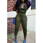 Lovely Casual Lip Print Army Green Two-piece Pants