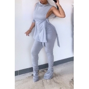 Lovely Leisure Basic Grey Two-piece Pants Set