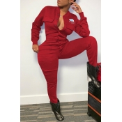 Lovely Casual Eye Print Red One-piece Jumpsuit