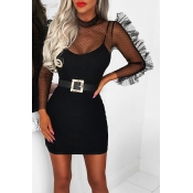 Lovely Sweet Dot Patchwork Black Mini Dress(Withou