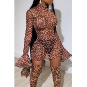 Lovely Party Leopard See-through Mini Dress