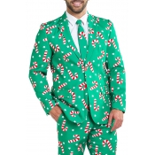 Lovely Casual Turndown Collar Print Green Formal W