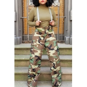 Lovely Casual Print Camo Army Green One-piece Jump