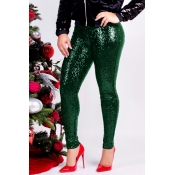 Lovely Casual Sequin Green Pants