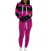 Lovely Casual Patchwork Purple Plus Size Two-piece