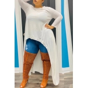 Lovely Casual Asymmetrical White Plus Size Mini Dr