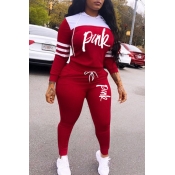 Lovely Casual Hooded Collar Letter Red Two-piece P