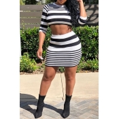 Lovely Casual Striped Two-piece Skirt Set