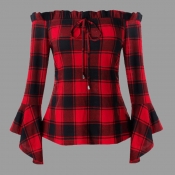 Lovely Plus Size Casual Plaid Print Red Blouse