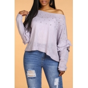 Lovely Sweet Flounce Design Light Purple Sweater