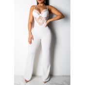 Lovely Sexy Patchwork White One-piece Jumpsuit