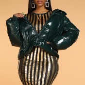 Lovely Trendy Zipper Design Army Green Winter Coat