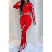 Lovely Casual Letter Print Red Two-piece Pants Set