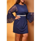 Lovely Casual Patchwork Dark Blue Plus Size Mini D