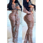 Lovely Casual Snakeskin Print One-piece Jumpsuit
