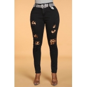 Lovely Casual Leopard Patchwork Black Pants