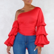 Lovely Casual Flounce Red Blouse