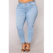 Lovely Casual Basic Blue Plus Size Jeans