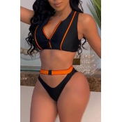 LW Patchwork Orange Two-piece Swimsuit