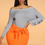 Lovely Casual Flounce Design Grey Sweater