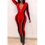 Lovely Casual Patchwork Red One-piece Jumpsuit