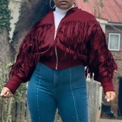 Lovely Stylish Tassel Design Wine Red Jacket