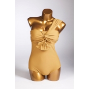 Lovely One Shoulder Yellow One-piece Swimsuit