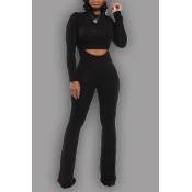 Lovely Casual Skinny Black Two-piece Pants Set
