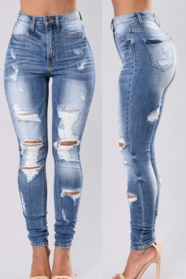 Lovely Stylish High Waist Broken Holes Jeans_Jeans_Bottoms ...