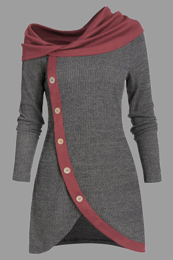 

Lovely Casual Patchwork Grey Knee Length Plus Size Dress