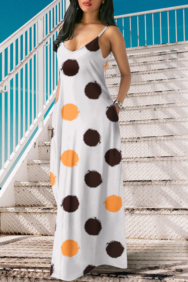 

Lovely Casual Dots Printed Coffee Floor Length Dress