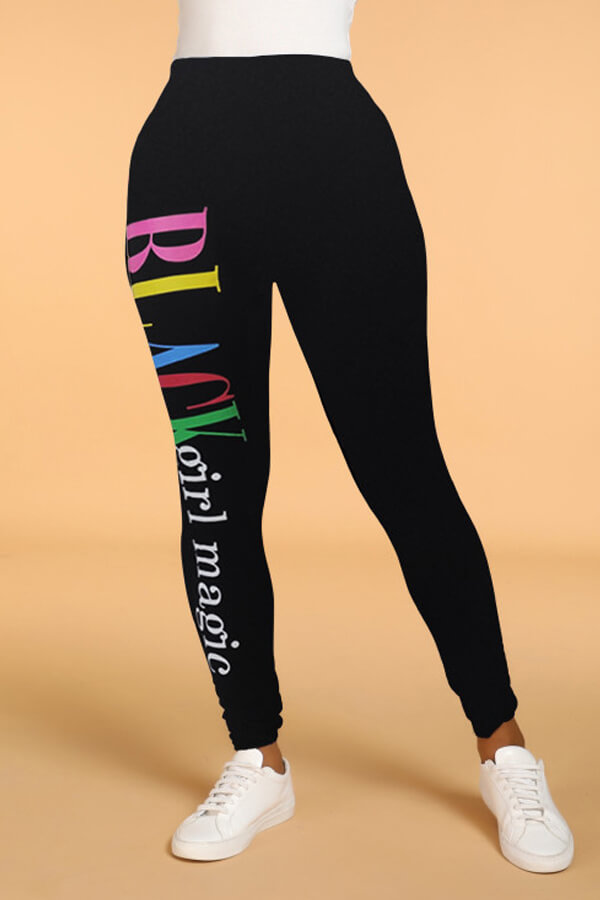 Lovely Polyester Casual Letter Skinny Mid Leggings