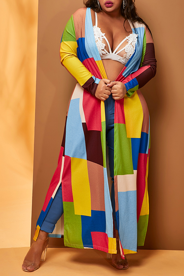 Lovely Chic Patchwork Multicolor  Plus Size Coat
