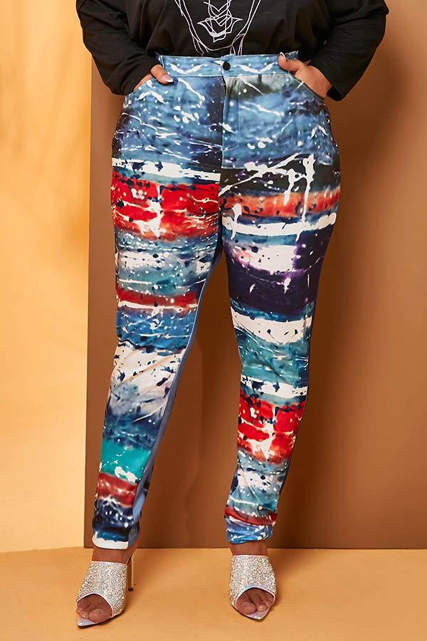 

Lovely Trendy Printed Blue Plus Size Pants