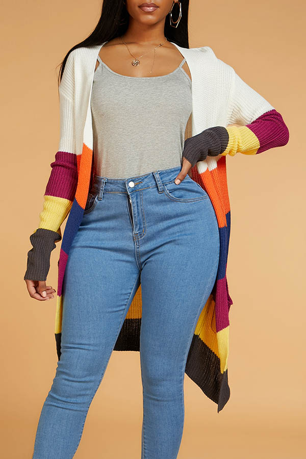 

Lovely Casual Color-lump Patchwork Multicolor Cardigan, Multi