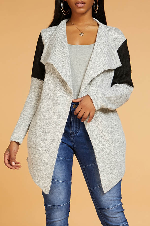 

Lovely Casual Patchwork Grey Cardigan