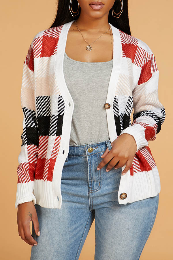 

Lovely Casual Plaid Jacinth Cardigan