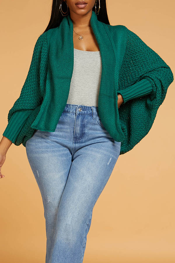 

Lovely Casual Hollow-out Green Cardigan