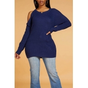 Lovely Chic Dew Shoulder Blue Sweater