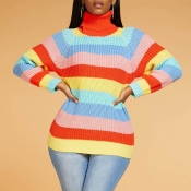 Lovely Chic Turtleneck Striped Multicolor Sweater