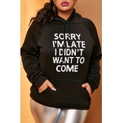 Lovely Casual Letter Black Plus Size Hoodie